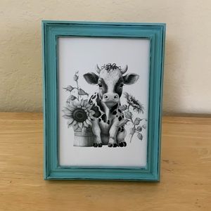 Farmhouse Cow and sunflowers picture 5x7 w/frame
